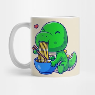 Cute Dino Eating Noodles Cartoon Mug